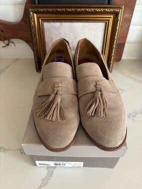 Franco Sarto Taupe Suede Tassel Loafers